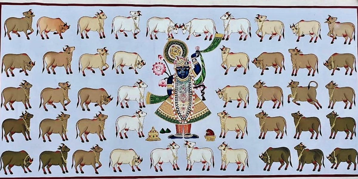 Pichwai: Pichwai paintings depict Krishna in his various forms, moods, and attires on paper and cloth. Usually, Pichwai paintings are hung behind pujasthal or place or worship. This art is practiced only in Nathdwara, Rajasthan.